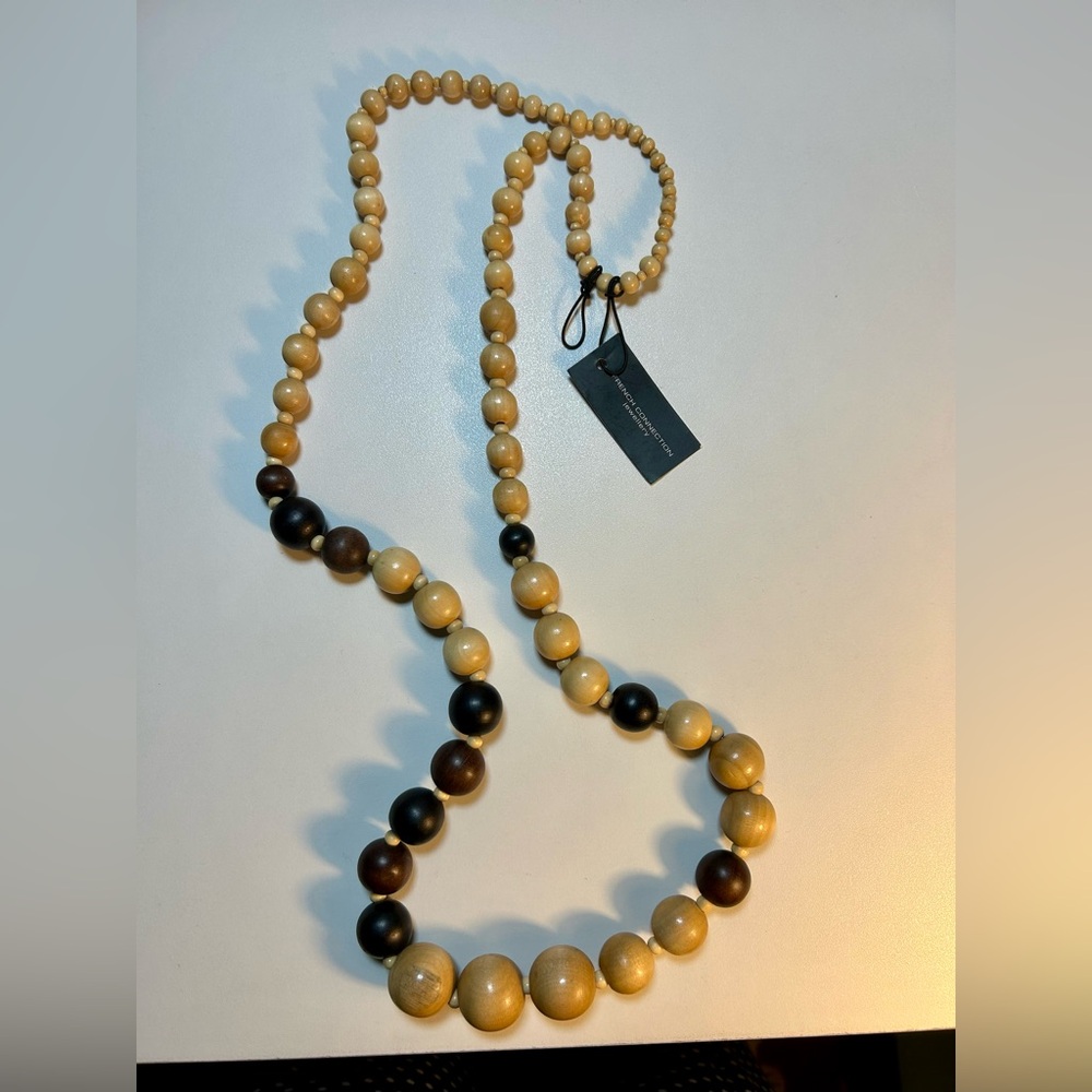 NWT French Connection Natural Wooden Bead Necklace